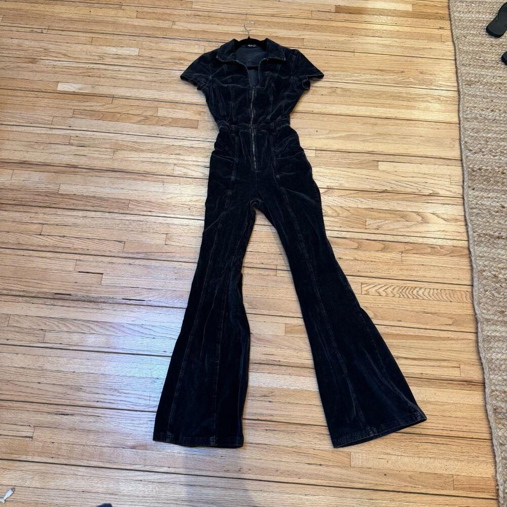 Free People / We The Free Black Velvet Flare Jumpsuit — Size 2